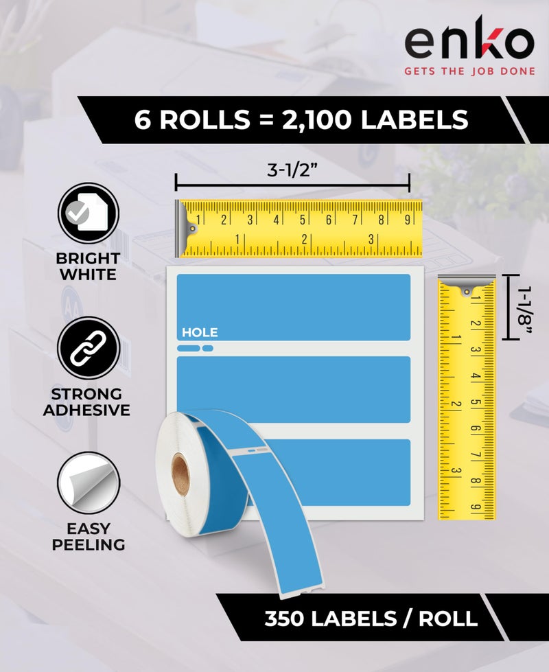 enKo Products enKo [6 Rolls, 2100 Labels] Address, Shipping & Barcode Labels 30252 - Cyan/Blue (1-1/8" x 3-1/2") Compatible for Dymo LabelWriter & Rollo Printer - Image 3